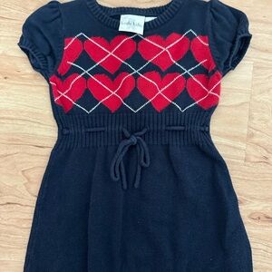 Koala Kids Blue and Red Puff Sleeve Sweater Dress